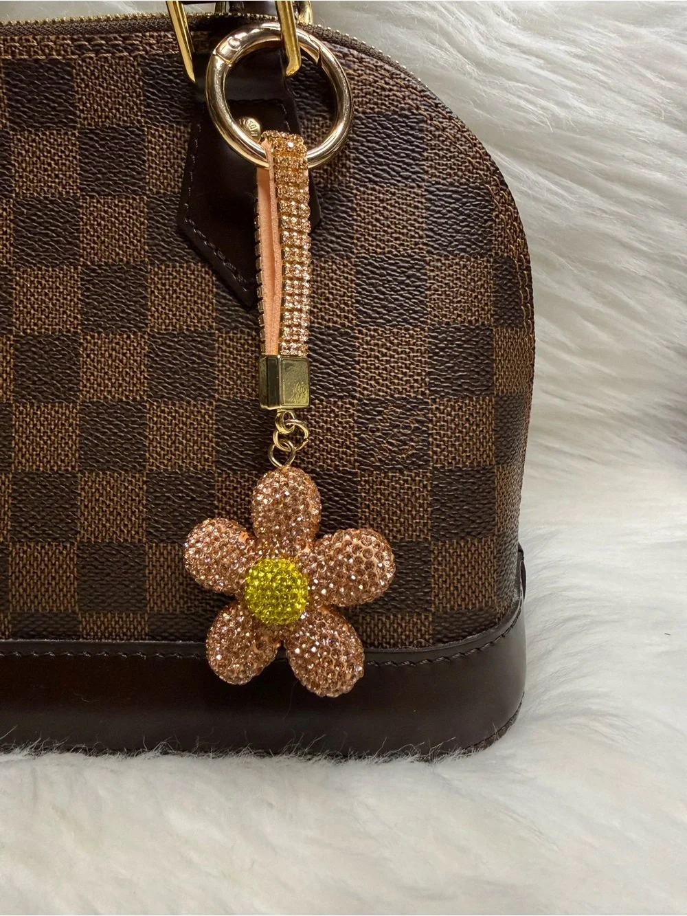 Rhinestone Flower Bag Charm Pink Yellow